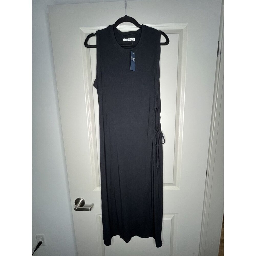 Abercrombie NWT Ribbed Sleeveless Midi Dress Black Cut Out Size XL